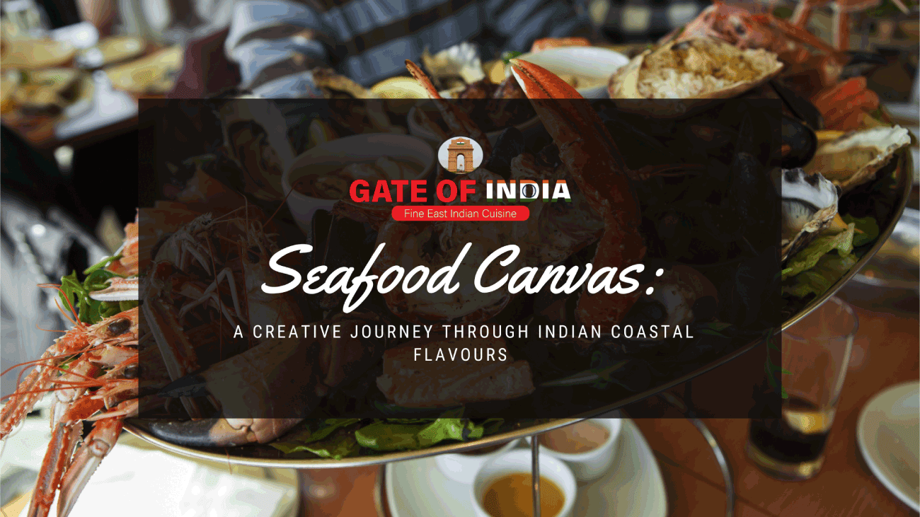 Indian seafood platter with prawns, oysters, and crab at Gate of India Fine East Indian Cuisine Calgary
